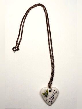 Vintage Gold Tone “Stacy” Heart Pendant Necklace Floral 18”